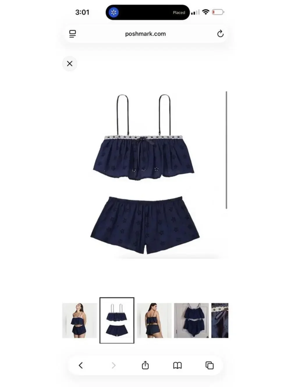 Victorias Secret Navy Blue Eyelet Matching Set Size Large Coquette Whimsy Lace